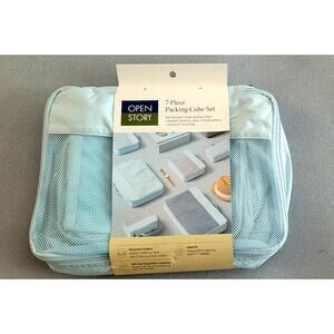 OPEN STORY 7 piece Packing Cube Set Aqua Blue 100% Polyester-New w/Tags